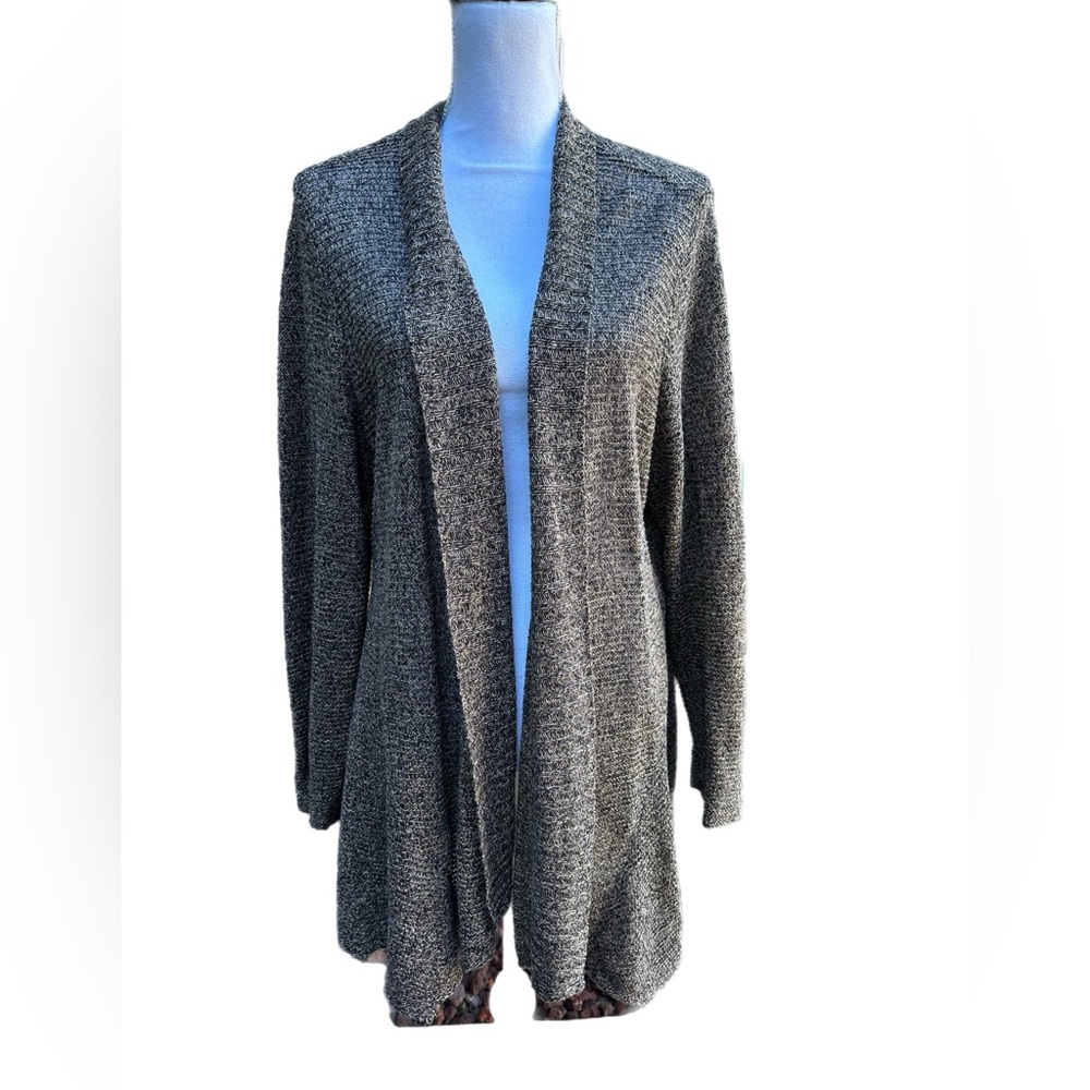 Eileen Fisher Heather Gray 100% Linen Open Front Sweater